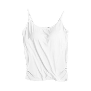 fatyb Womens Camisole with Built in Bra Spaghetti Strap Padded Tank Tops Ruched Workout Yoga Cami Tops