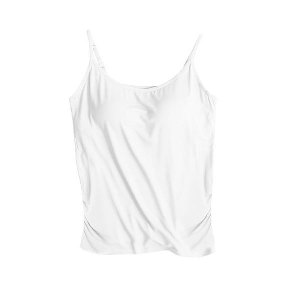 fatyb Womens Camisole with Built in Bra Spaghetti Strap Padded Tank Tops Ruched Workout Yoga Cami Tops