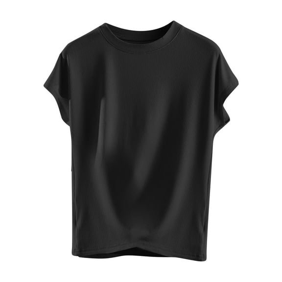 fatyb Womens Cap Sleeve T Shirts Casual Crew Neck Comfy Tee Tops for Women Loose Summer Plain Tshirts