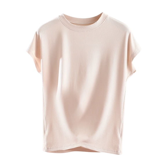fatyb Womens Cap Sleeve T Shirts Casual Crew Neck Comfy Tee Tops for Women Loose Summer Plain Tshirts
