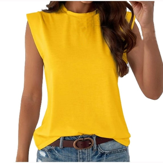 fatyb Womens Cap Sleeve Tank Tops Crew Neck Summer Casual Shirts Loose Solid Color Basic Tee Blouses