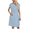 thumbnail image 1 of fatyb Womens Casual Dresses Summer Short Sleeve Pocket Dresses for Women Lightweight Plain Midi Dresses, 1 of 7