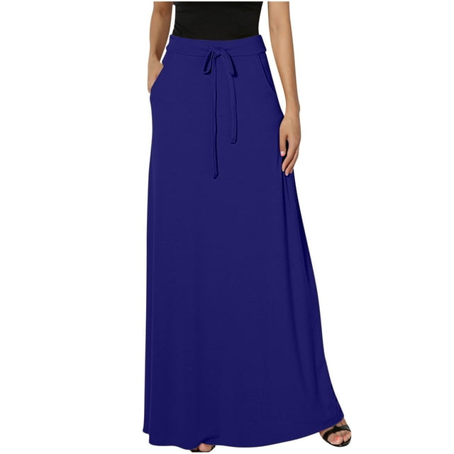 Fatyb Womens Casual Maxi Skirts For Women Elastic High Waist Ankle Length Long Skirts With 2844