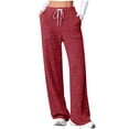 thumbnail image 1 of fatyb Womens Casual Ribbed Knit Pants Wide Leg Lounge Pants with Pockets Drawstring Loose Comfy Trousers, 1 of 6