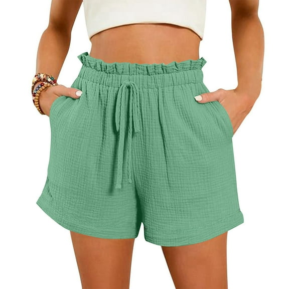 fatyb Womens Casual Shorts High Waisted Summer Shorts Loose Drawstring Lightweight Beach Shorts