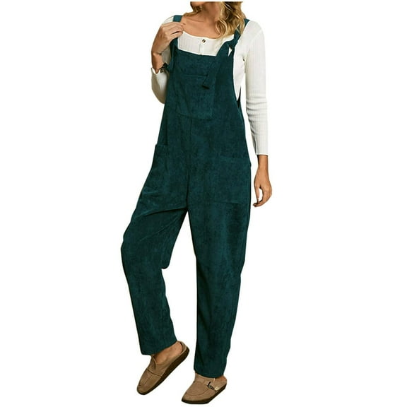 fatyb Womens Corduroy Overalls Adjustable Strap Romper Fall Winter Casual Jumpsuit Trousers with Pockets