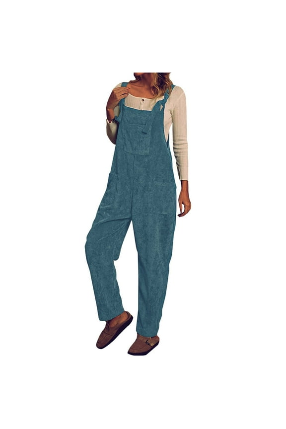Womens Corduroy Overalls Adjustable Strap Romper Fall Winter Casual Jumpsuit Trousers with Pockets