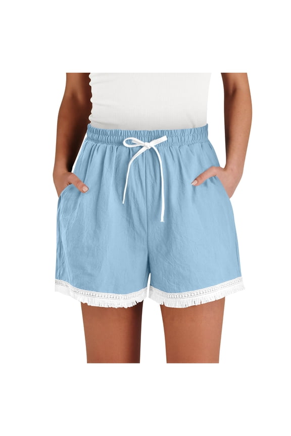 Womens Cotton Linen Shorts Summer Casual Shorts Drawstring Elastic Waist Beach Vacation Cover up Shorts