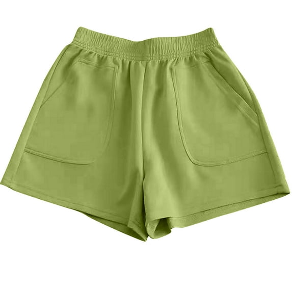 fatyb Womens Cotton Shorts Elastic Waist Loose Casual Shorts Solid Color Wide Leg Shorts with Pockets