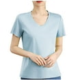 thumbnail image 1 of fatyb Womens Cotton T-Shirts V Neck Short Sleeve Casual Tee Tops Solid Color Breathable Summer T Shirts, 1 of 4