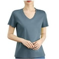 thumbnail image 1 of fatyb Womens Cotton T-Shirts V Neck Short Sleeve Casual Tee Tops Solid Color Breathable Summer T Shirts, 1 of 4