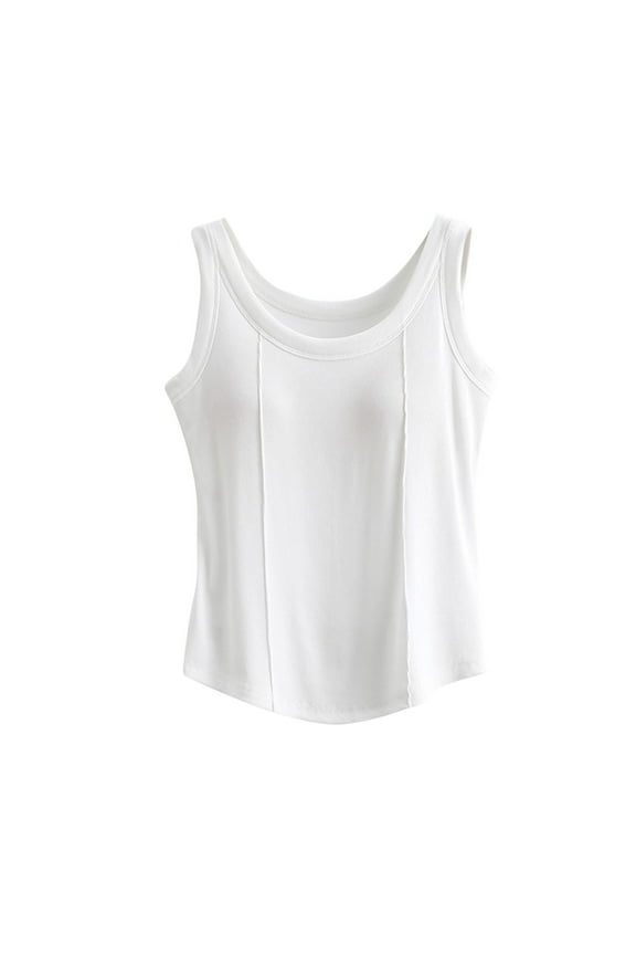 Womens Cotton Tank Tops with Built in Bra Sleeveless Crop Tops Casual Comfy Padded Undershirts