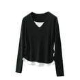 thumbnail image 1 of fatyb Womens Cotton Tops Long Sleeve Casual Round Neck Shirts Bottoms Pullover Spring 2 in 1 Blouses, 1 of 3