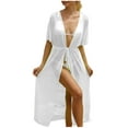 thumbnail image 1 of fatyb Womens Coverup Swimsuit Open Front with Drawstring Long Cardigan Short Sleeve Beach Bikini Cover Up, 1 of 5