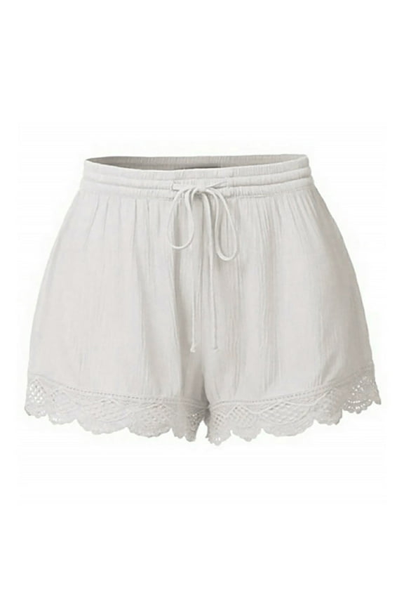 Womens Elastic Waist Drawstring Beach Shorts Lace Trim Ruffle Lightweight Lounge Shorts for Women
