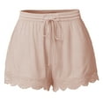 thumbnail image 1 of fatyb Womens Elastic Waist Drawstring Beach Shorts Lace Trim Ruffle Lightweight Lounge Shorts for Women, 1 of 4