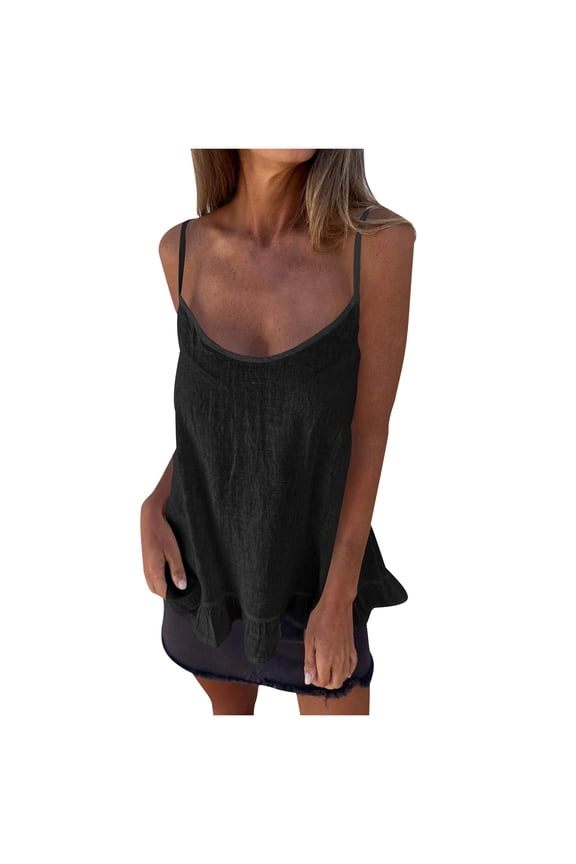 Womens Flowy Tank Tops Ruffle Hem Spaghetti Strap Camisole Lightweight Summer Beach Cami Shirts