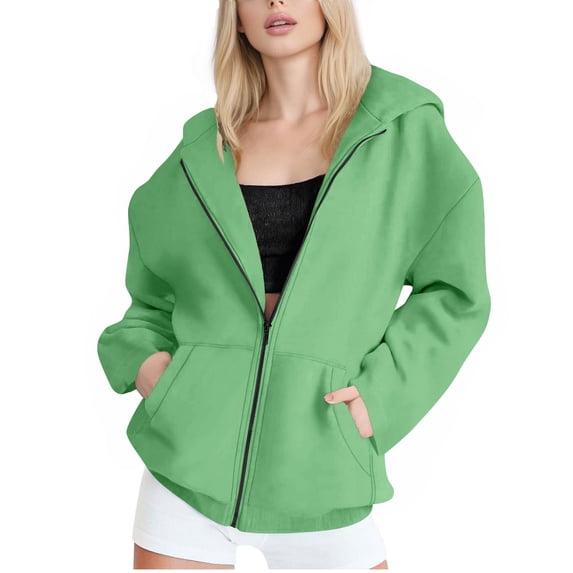fatyb Womens Full Zip up Hoodies Casual Long Sleeve Sweatshirts with Pockets Fall Winter Hooded Jacket