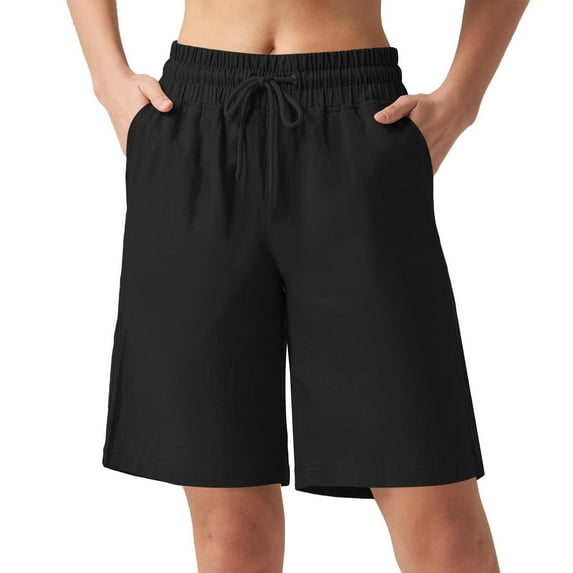 fatyb Womens High Waisted Wide Leg Shorts Drawstring Casual Shorts Knee Length Summer Shorts with Pockets