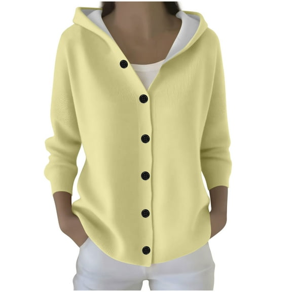 fatyb Womens Hooded Cardigan Sweater Button down Long Sleeve Sweaters Comfortable Casual Knit Jacket