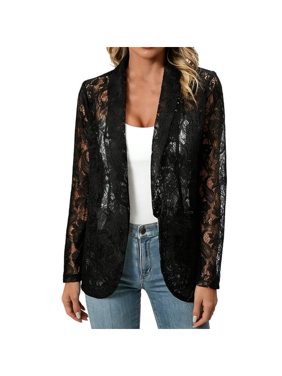 Womens Lace Cardigan Lightweight Long Sleeve Open Front Elegant Cover up Jacket for Evening Dresses