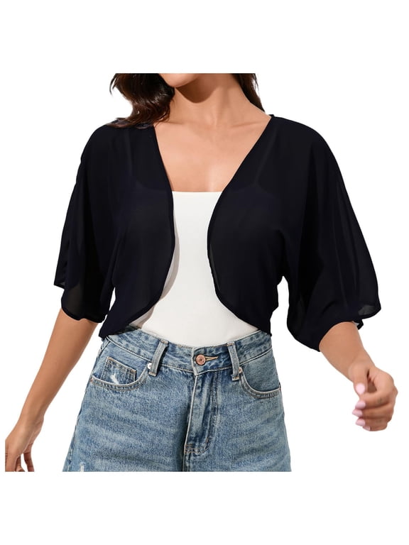 Womens Lightweight Cardigans Short Sleeve Open Front Elegant Chiffon Jacket for Evening Dresses