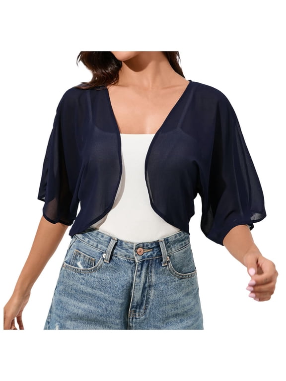 Womens Lightweight Cardigans Short Sleeve Open Front Elegant Chiffon Jacket for Evening Dresses