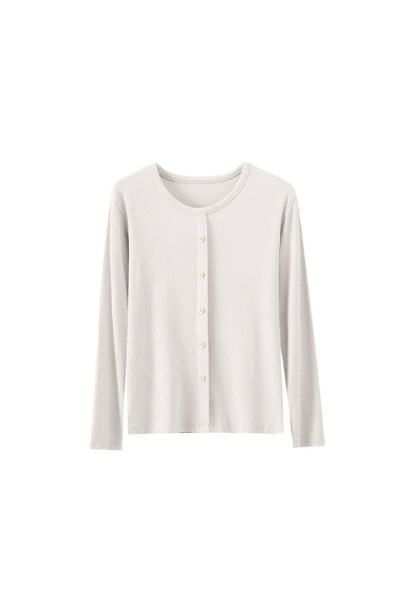 Womens Long Sleeve Cotton T Shirts Crew Neck Ribbed Pullover Tops Loose Comfort Lounge Blouses