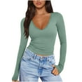 thumbnail image 1 of fatyb Womens Long Sleeve Tops Slim Lace V Neck Going out Shirts Casual Plain Spring Summer Basic Tee, 1 of 7