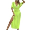 thumbnail image 1 of fatyb Womens Mesh Cover up Beachwear High Split Long Bikini Dress V Neck Lightweight Bathing Suit Coverup, 1 of 7