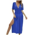 thumbnail image 1 of fatyb Womens Mesh Cover up Beachwear High Split Long Bikini Dress V Neck Lightweight Bathing Suit Coverup, 1 of 6