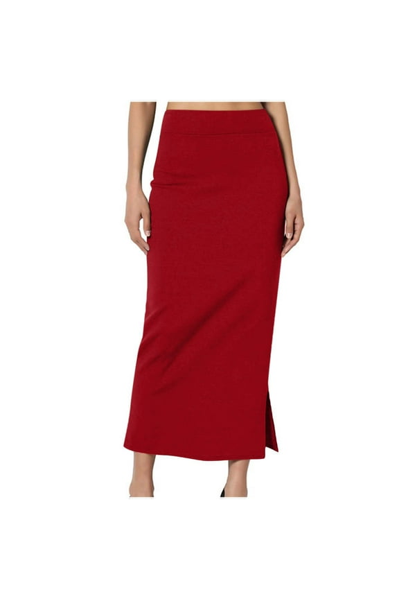 Womens Midi Skirts High Waist Side Split Work Skirts Elegant Business Pencil Skirts Workwear