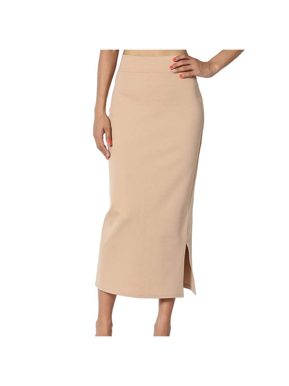 Womens Midi Skirts High Waist Side Split Work Skirts Elegant Business Pencil Skirts Workwear