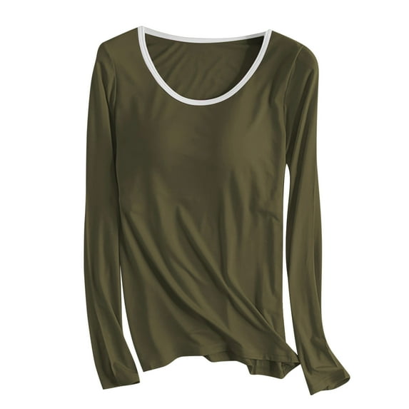 fatyb Womens Modal Padded T-Shirts Long Sleeve Pajama Tops Built-In Bras Soft Workout Tops for Women