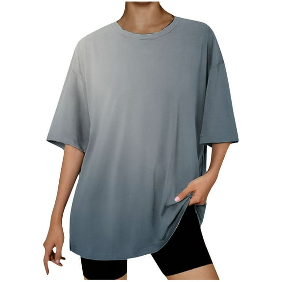 fatyb Womens Oversized T Shirts Fashion Gradient Color Tees Shirts Short Sleeve Loose Summer Blouses