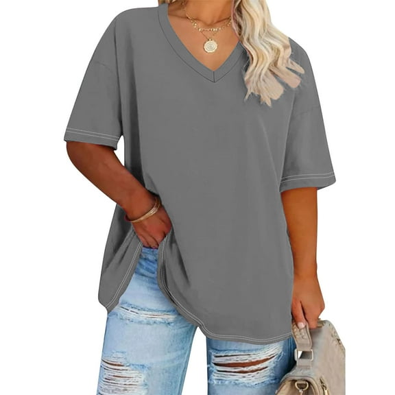 fatyb Womens Oversized T-Shirts Plus Size V Neck Loose Tee Tops Casual Solid Color Blouses for Women