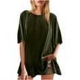 thumbnail image 1 of fatyb Womens Oversized T Shirts Ruffle Hem Short Sleeve Tee Shirts Loose Casual Crew Neck Summer Tops, 1 of 7
