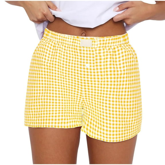 fatyb Womens Plaid Shorts Elastic Waist Boxer Shorts Loungewear Casual Comfy Summer Shorts for Women