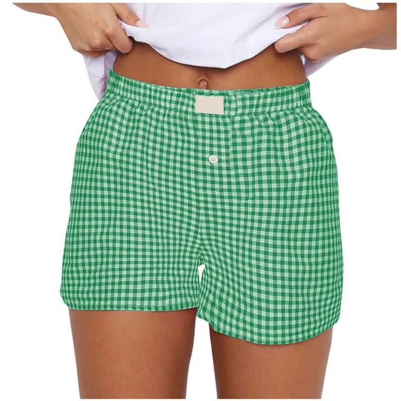 fatyb Womens Plaid Shorts Elastic Waist Boxer Shorts Loungewear Casual Comfy Summer Shorts for Women