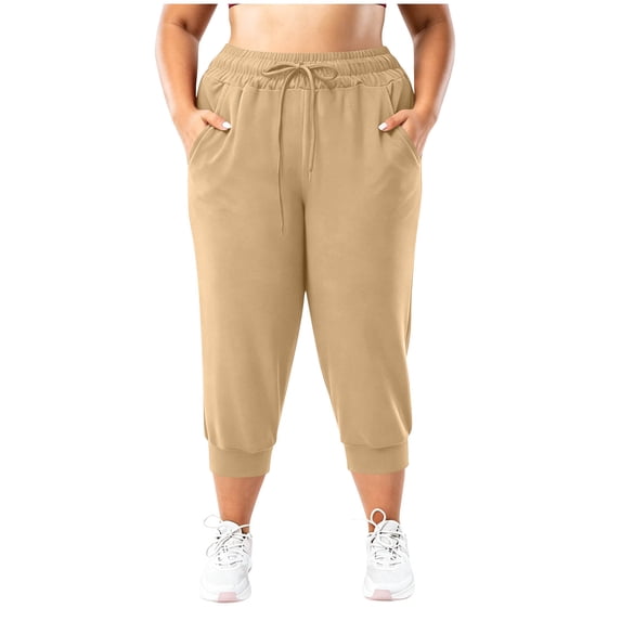 fatyb Womens Plus Size Capri Joggers Cropped Lounge Pants with Pockets Drawstring Athletic Sports Pants