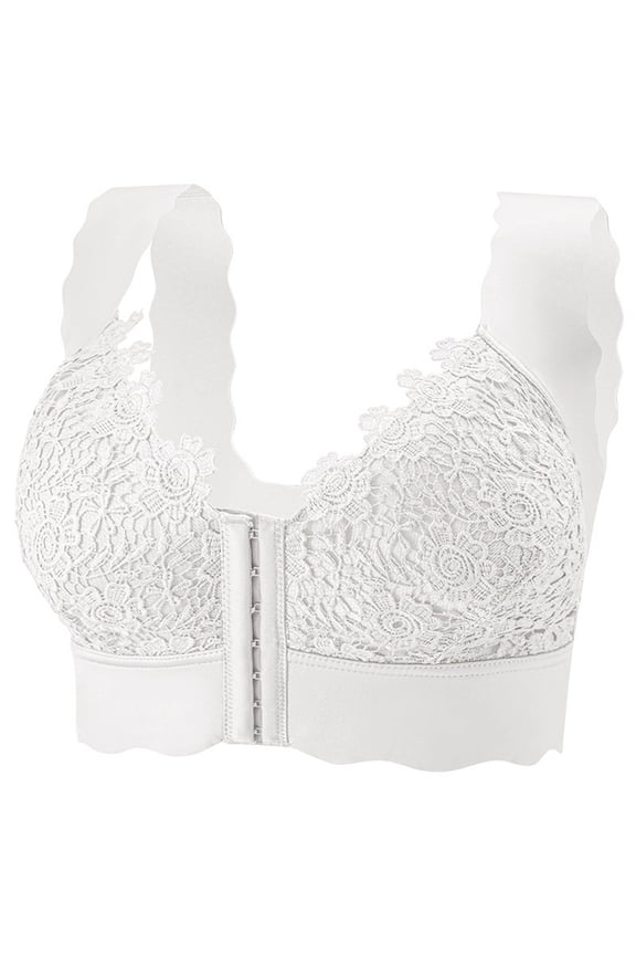 Womens Plus Size Front Closure Bras Full Coverage Wireless Lace Bras Smooth Back Everyday Bras