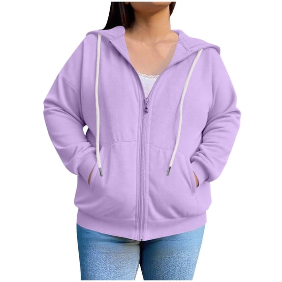 fatyb Womens Plus Size Full Zip Hoodies Long Sleeve Outerwear Casual Hooded Pocket Jacket with Drawstring
