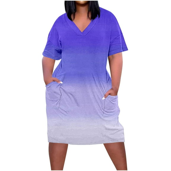 fatyb Womens Plus Size Summer Dresses Printed V Neck Casual Short Sleeve T Shirt Dresses with Pockets