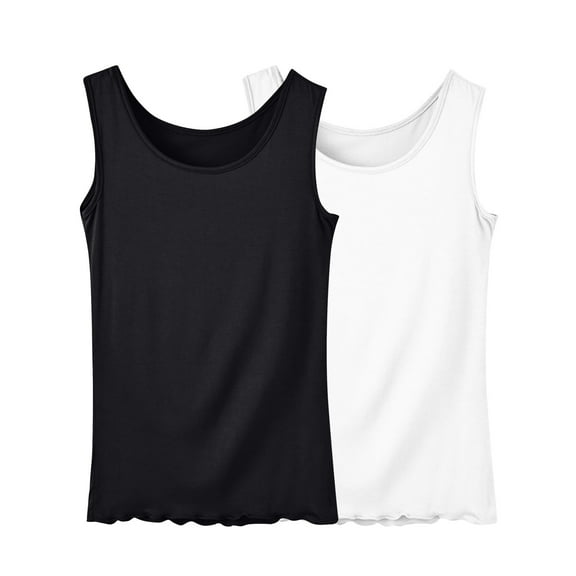 fatyb Womens Plus Size Tank Top Round Neck Comfy T Shirts Soft Sleeveless Ladies Lounge Blouses Pack of 2