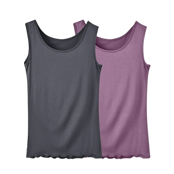 fatyb Womens Plus Size Tank Top Round Neck Comfy T Shirts Soft Sleeveless Ladies Lounge Blouses Pack of 2