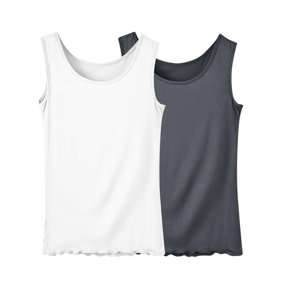 fatyb Womens Plus Size Tank Top Round Neck Comfy T Shirts Soft Sleeveless Ladies Lounge Blouses Pack of 2
