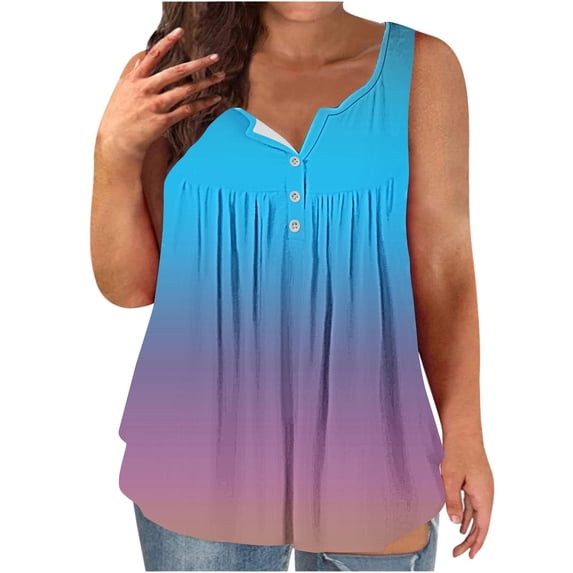 fatyb Womens Plus Size Tank Tops Button up Sleeveless Shirts Casual Pleated Summer Flowy Blouses for Women