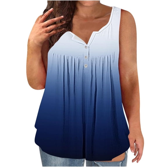 fatyb Womens Plus Size Tank Tops Button up Sleeveless Shirts Casual Pleated Summer Flowy Blouses for Women