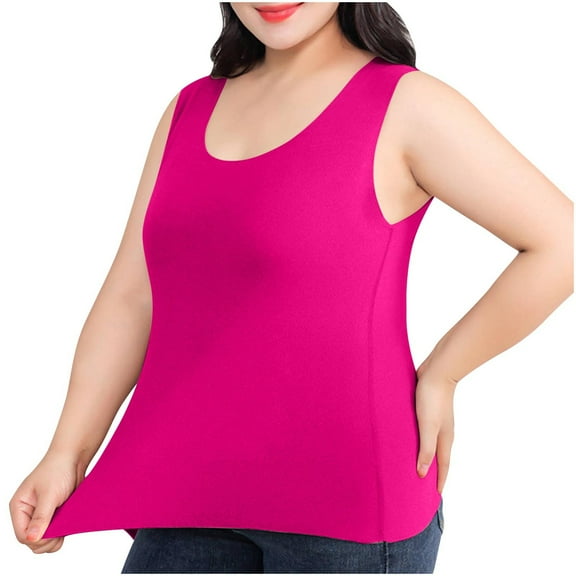 fatyb Womens Plus Size Tank Tops Stretch Sleeveless Casual Tops Thin Comfy Plain Undershirts for Women