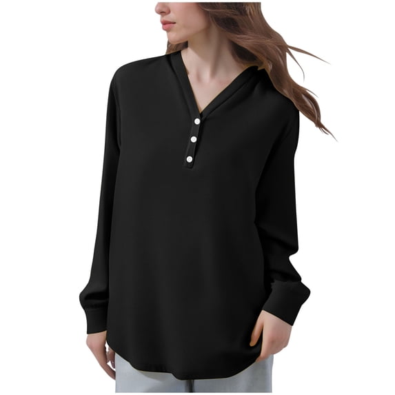 fatyb Womens Plus Size Tops Button V Neck Casual Blouses Long Sleeve Lightweight Plain Tshirts for Women